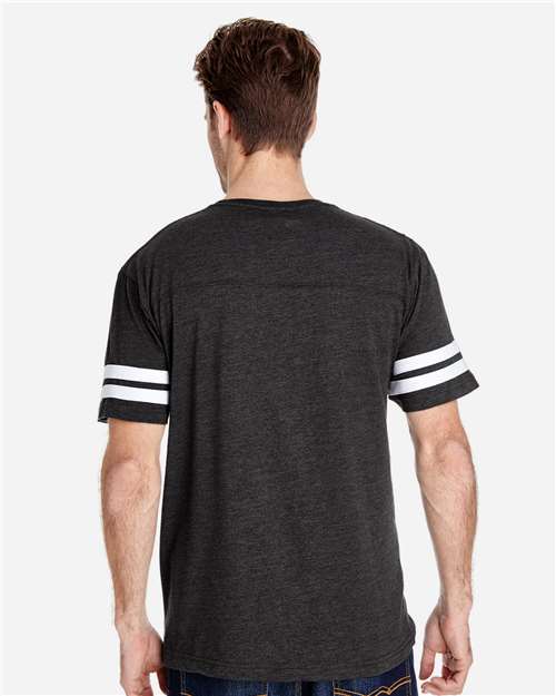 LAT 6937 Unisex Football Fine Jersey Tee - Vintage Smoke/ White - model back