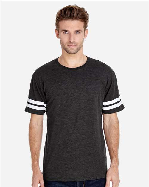 LAT 6937 Unisex Football Fine Jersey Tee - Vintage Smoke/ White - model front