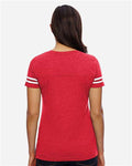 LAT 3537 Women's Football V-Neck Fine Jersey Tee - Vintage Red/ White - model back