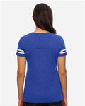 LAT 3537 Women's Football V-Neck Fine Jersey Tee - Vintage Royal/ White - model back