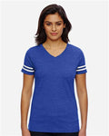 LAT 3537 Women's Football V-Neck Fine Jersey Tee - Vintage Royal/ White - model front
