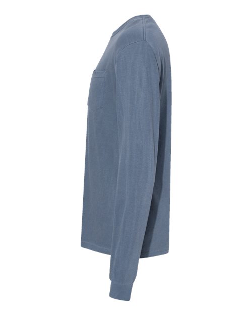 Comfort Colors 4410 Garment-Dyed Heavyweight Long Sleeve Pocket T-Shirt - Blue Jean - side