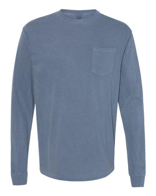 Comfort Colors 4410 Garment-Dyed Heavyweight Long Sleeve Pocket T-Shirt - Blue Jean - front