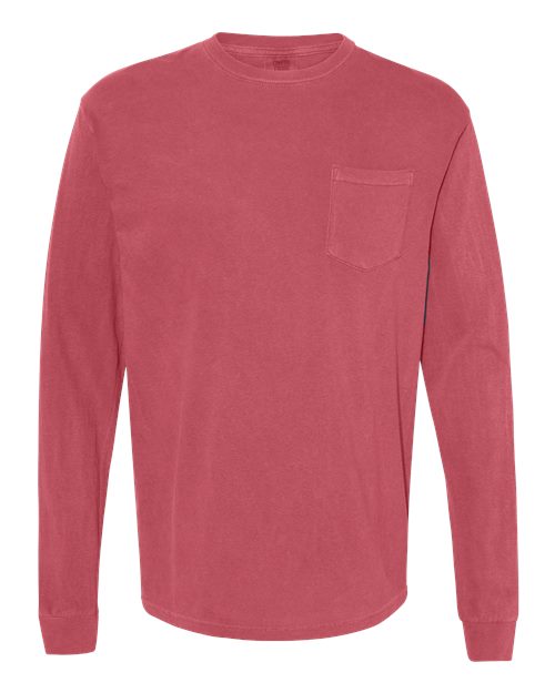Comfort Colors 4410 Garment-Dyed Heavyweight Long Sleeve Pocket T-Shirt - Crimson - front