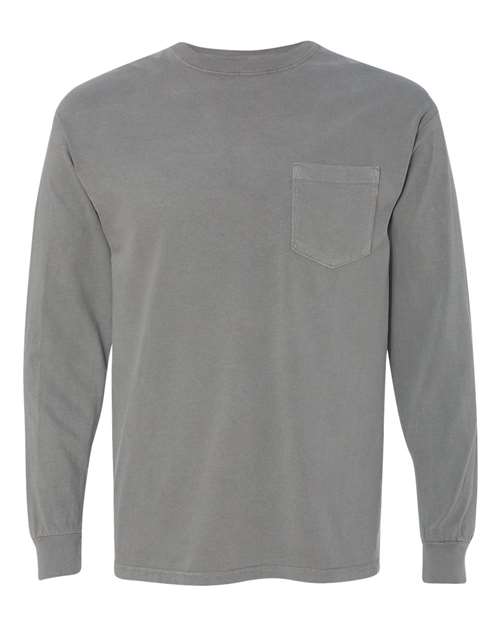 Comfort Colors 4410 Garment-Dyed Heavyweight Long Sleeve Pocket T-Shirt - Grey - front