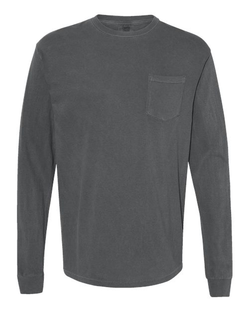 Comfort Colors 4410 Garment-Dyed Heavyweight Long Sleeve Pocket T-Shirt - Pepper - front