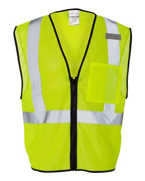 Kishigo 1519-1520 Unisex Single Pocket Zipper Mesh Class 2 Vest - Lime - front