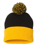 Sportsman SP15 12" Pom-Pom Cuffed Beanie - Black/ Gold - front