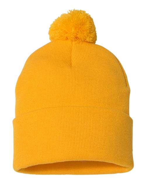 Sportsman SP15 12" Pom-Pom Cuffed Beanie - Gold - front