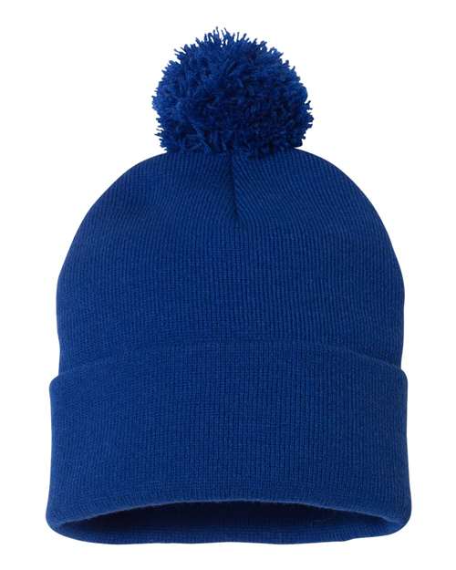 Sportsman SP15 12" Pom-Pom Cuffed Beanie - Royal Blue - front