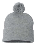 Sportsman SP15 12" Pom-Pom Cuffed Beanie - Light Heather Grey - back