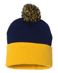 Sportsman SP15 12" Pom-Pom Cuffed Beanie - Navy/ Gold - front