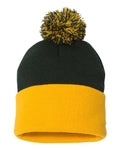 Sportsman SP15 12" Pom-Pom Cuffed Beanie - Forest/ Gold - back