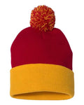 Sportsman SP15 12" Pom-Pom Cuffed Beanie - Red/ Gold - front