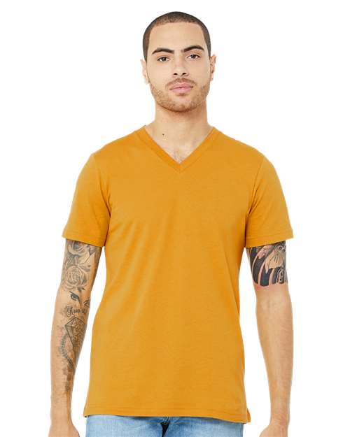 Bella + Canvas 3005 Jersey V-Neck Tee - Mustard - model front