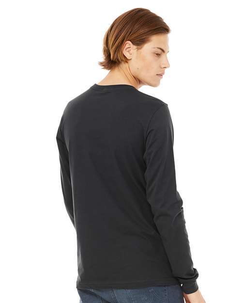 Bella+Canvas 3501 Unisex Jersey Long Sleeve Tee - Dark Grey - model back