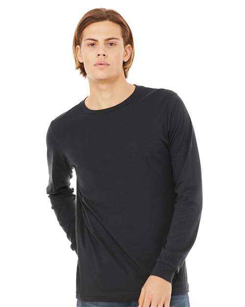 Bella+Canvas 3501 Unisex Jersey Long Sleeve Tee - Dark Grey - model front