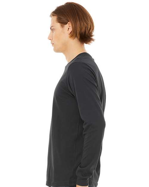 Bella+Canvas 3501 Unisex Jersey Long Sleeve Tee - Dark Grey - model side