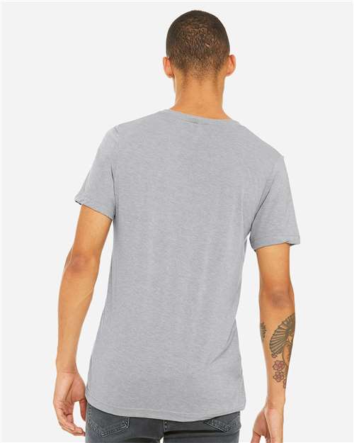 Bella + Canvas 3415 Triblend V-Neck Tee - Athletic Grey Triblend - model back