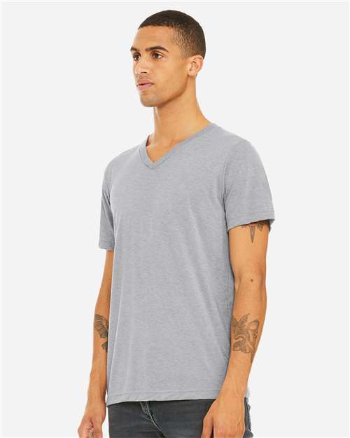 Bella + Canvas 3415 Triblend V-Neck Tee - Athletic Grey Triblend - model side