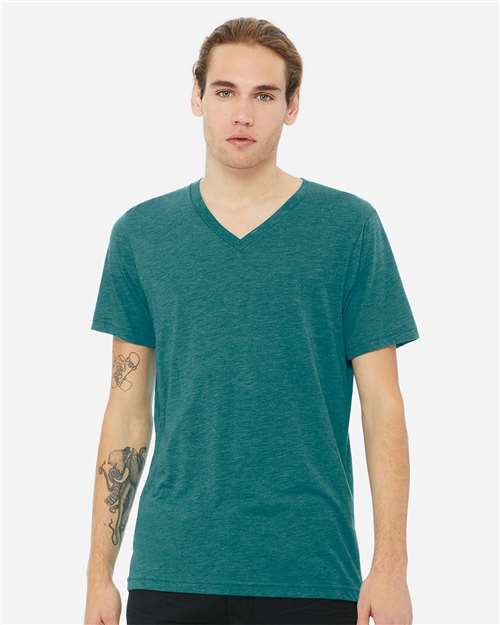 Bella + Canvas 3415 Triblend V-Neck Tee - Teal Triblend - model front