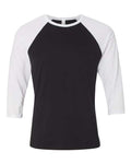 BELLA + CANVAS 3200 Unisex Three-Quarter Sleeve Baseball Tee - Black/ White - front