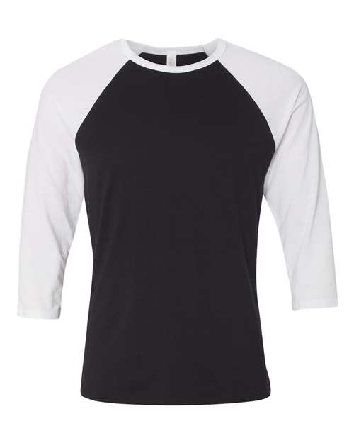 BELLA + CANVAS 3200 Unisex Three-Quarter Sleeve Baseball Tee - Black/ White - front