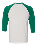 BELLA + CANVAS 3200 Unisex Three-Quarter Sleeve Baseball Tee - White/ Kelly - back