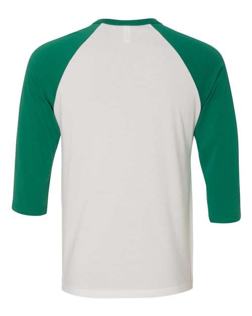 BELLA + CANVAS 3200 Unisex Three-Quarter Sleeve Baseball Tee - White/ Kelly - back
