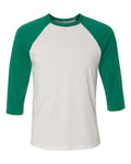 BELLA + CANVAS 3200 Unisex Three-Quarter Sleeve Baseball Tee - White/ Kelly - front