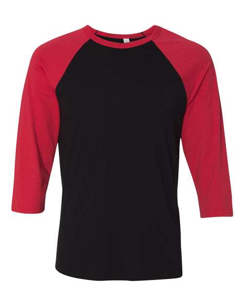 BELLA + CANVAS 3200 Unisex Three-Quarter Sleeve Baseball Tee - Black/ Red - front