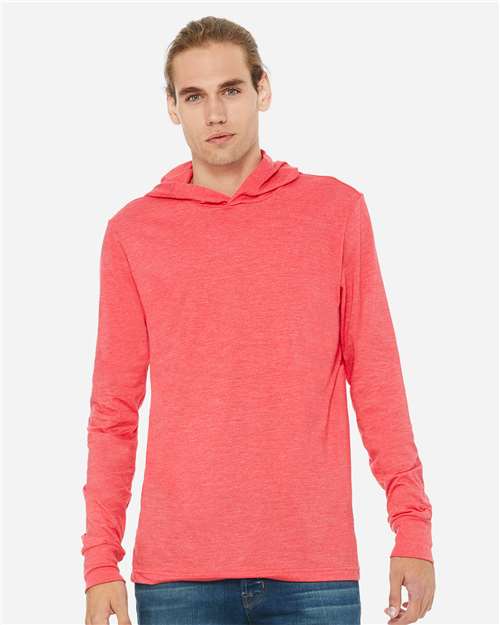 BELLA + CANVAS 3512 Unisex Jersey Hooded Long Sleeve Tee - Heather Red - model front