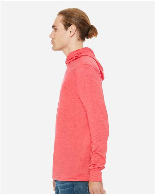 BELLA + CANVAS 3512 Unisex Jersey Hooded Long Sleeve Tee - Heather Red - model side