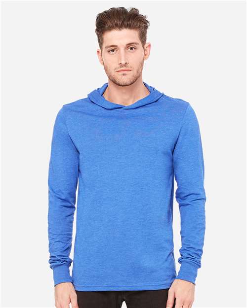BELLA + CANVAS 3512 Unisex Jersey Hooded Long Sleeve Tee - Heather True Royal - model front