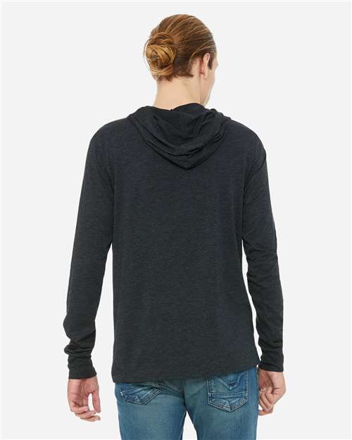 BELLA + CANVAS 3512 Unisex Jersey Hooded Long Sleeve Tee - Charcoal Black Triblend - model back