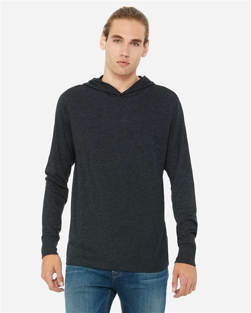 BELLA + CANVAS 3512 Unisex Jersey Hooded Long Sleeve Tee - Charcoal Black Triblend - model front