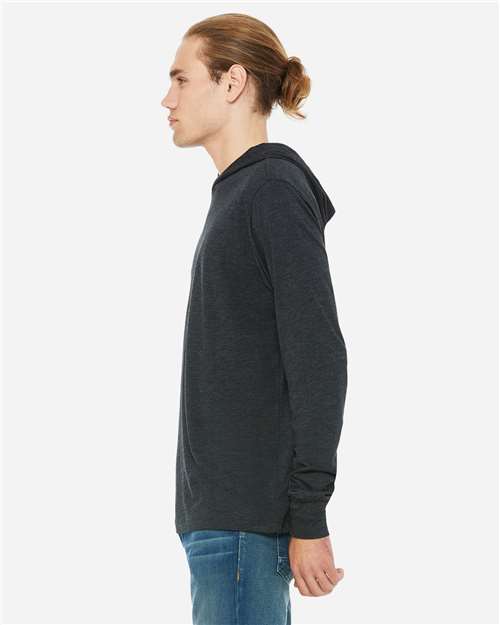 BELLA + CANVAS 3512 Unisex Jersey Hooded Long Sleeve Tee - Charcoal Black Triblend - model side