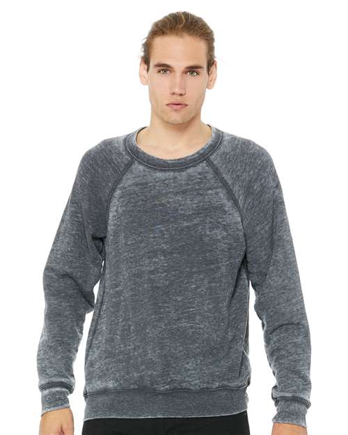 BELLA + CANVAS 3901 Unisex Sponge Fleece Raglan Crewneck Sweatshirt - Grey Acid Wash - model front
