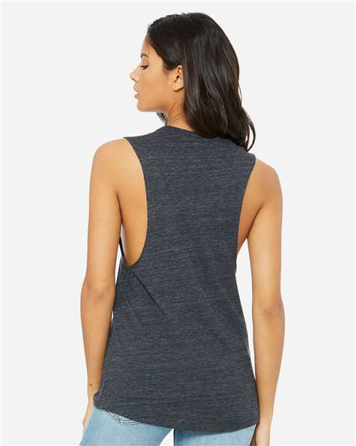 BELLA + CANVAS 8803 Women's Flowy Scoop Muscle Tank - Charcoal Black Slub - model back