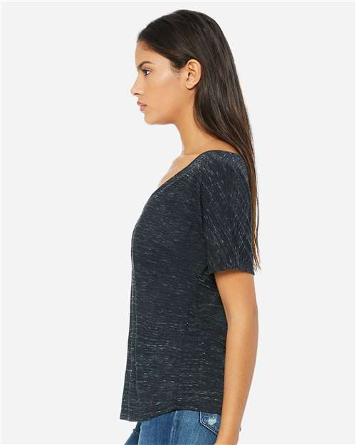 BELLA + CANVAS 8815 Women’s Slouchy V-Neck Tee - Black Marble - model side