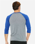 BELLA + CANVAS 3200 Unisex Three-Quarter Sleeve Baseball Tee - Grey/ True Royal Triblend - model back