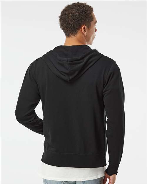 Independent Trading Co. PRM90HTZ Unisex Heathered French Terry Full-Zip Hooded Sweatshirt - Black - model back