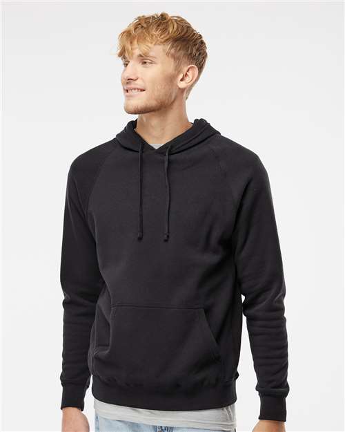 Independent Trading Co. PRM33SBP Unisex Special Blend Raglan Hooded Sweatshirt - Black - model front
