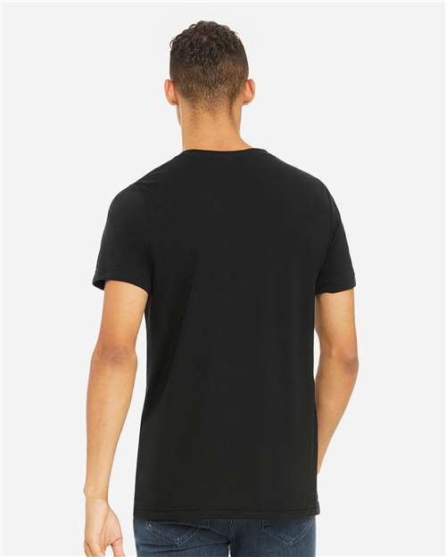 Bella+Canvas 3413 Unisex Triblend Short Sleeve Tee - Solid Black Triblend - model back