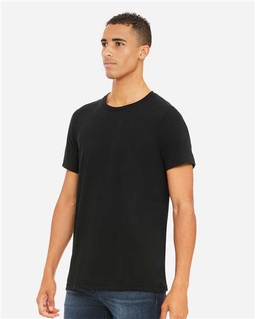 Bella+Canvas 3413 Unisex Triblend Short Sleeve Tee - Solid Black Triblend - model side