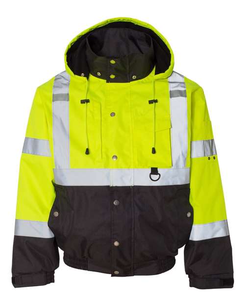 Kishigo JS130-132 Unisex Ripstop Bomber Jacket - Lime/ Black - front