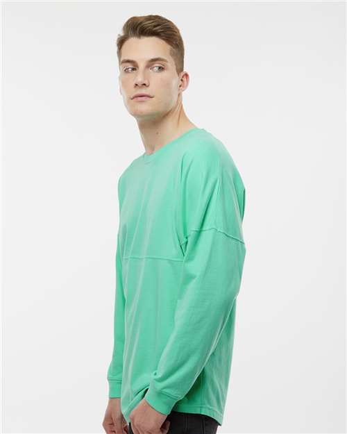 J. America 8229 Unisex Game Day Jersey Long Sleeve T-Shirt - Mint - model side