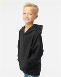 Independent Trading Co. SS4001Y Youth Midweight Hooded Sweatshirt - Black - model side