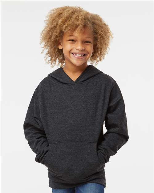 Independent Trading Co. SS4001Y Youth Midweight Hooded Sweatshirt - Charcoal Heather - model front