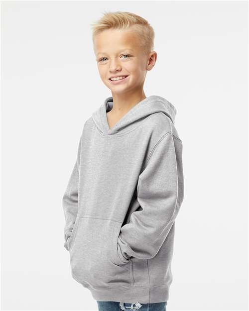 Independent Trading Co. SS4001Y Youth Midweight Hooded Sweatshirt - Grey Heather - model side